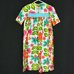 Vintage Cavanaghs Bright Floral Girls Empire Waist Baby Doll Dress w Sash 1960s
